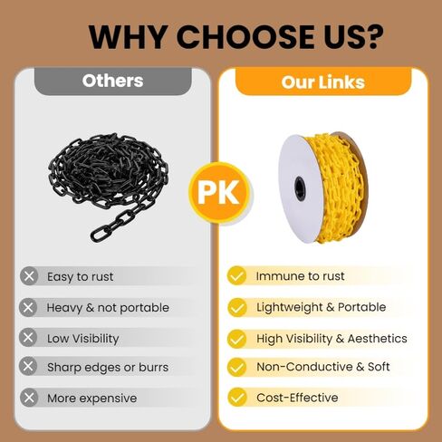 Yellow Plastic Chain Links Large 230FT Safety Chain Barrier UV Protected with 50 S-Hooks, Heavy Duty Caution Chain for Crowd Control, Parking Lot, Driveway, Garden, Fence and Event Decoration in Saudi Arabia