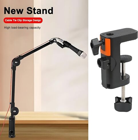 حامل مشبك طاولة عالي التحمل لذراع ذراع الميكروفون، تصميم 2 في 1 C-Clamp لحامل الميكروفون، ذراع الكاميرا العلوية، قاعدة مصباح مكتب - يناسب سمك سطح المكتب حتى 2.56 بوصة/6.5 سم، قطعة واحدة in Kuwait