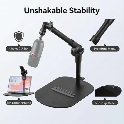 Desktop Microphone Stand, Adjustable Desk Mic Stand for AM8 K669B Yeti HyperX QuadCast SoloCast AT2020, Webcams Camera, Compatible 1/4, 3/8 & 5/8 Thread, for Recording/Podcasting/Streaming in Saudi Arabia