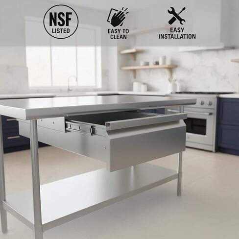 درج معدني لطاولة العمل التحضيرية - واجهة من الفولاذ المقاوم للصدأ مقاس 22 بوصة × 20 بوصة × 5 5/8 بوصة، وجسم مجلفن مقاس 18 بوصة، وشرائح محمل كروي - تناسب طاولات عميقة مقاس 24 بوصة و30 بوصة (طول 36 بوصة على الأقل) in Kuwait