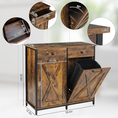 MAMIZO Double Tilt Out Trash Cabinet 10 Gallon*2,Kitchen Garbage Cabinet,Pet-Proof Standing Hidden Dual Laundry Sorter,W/Hideaway Drawer,for Kitchen,Living,Dining Room (Rustic Brown) in Kuwait
