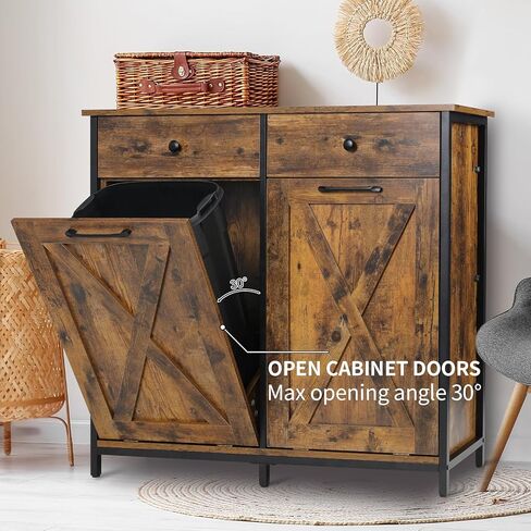 MAMIZO Double Tilt Out Trash Cabinet 10 Gallon*2,Kitchen Garbage Cabinet,Pet-Proof Standing Hidden Dual Laundry Sorter,W/Hideaway Drawer,for Kitchen,Living,Dining Room (Rustic Brown) in Kuwait