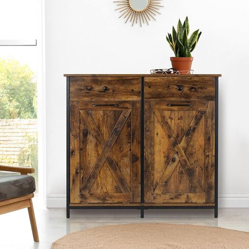MAMIZO Double Tilt Out Trash Cabinet 10 Gallon*2,Kitchen Garbage Cabinet,Pet-Proof Standing Hidden Dual Laundry Sorter,W/Hideaway Drawer,for Kitchen,Living,Dining Room (Rustic Brown) in Kuwait