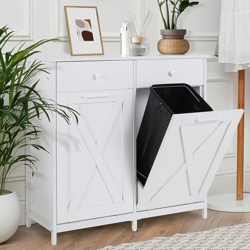 MAMIZO Double Tilt Out Trash Cabinet 10 Gallon*2,Kitchen Garbage Cabinet,Pet-Proof Standing Hidden Dual Laundry Sorter,W/Hideaway Drawer,for Kitchen,Living,Dining Room (Rustic Brown) in Kuwait