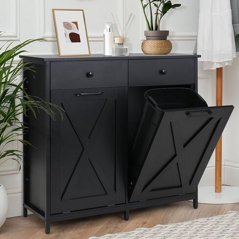 MAMIZO Double Tilt Out Trash Cabinet 10 Gallon*2,Kitchen Garbage Cabinet,Pet-Proof Standing Hidden Dual Laundry Sorter,W/Hideaway Drawer,for Kitchen,Living,Dining Room (Rustic Brown) in Kuwait