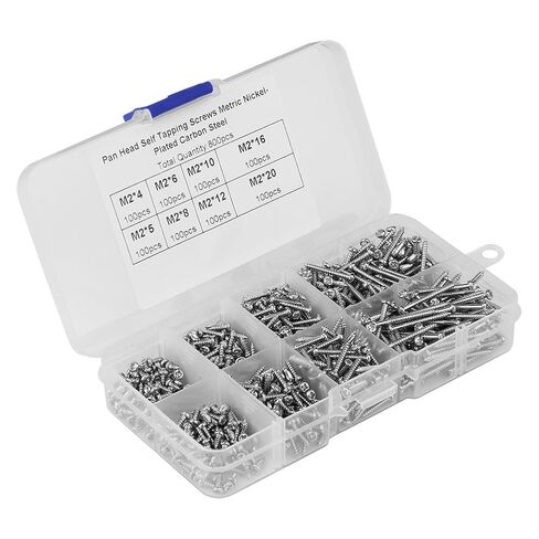 M2 Pan Head Self-Tapping Screws Set, Carbon Steel, 4mm to 20mm, 8 Sizes, Resealable Box, 60 Pieces in Saudi Arabia