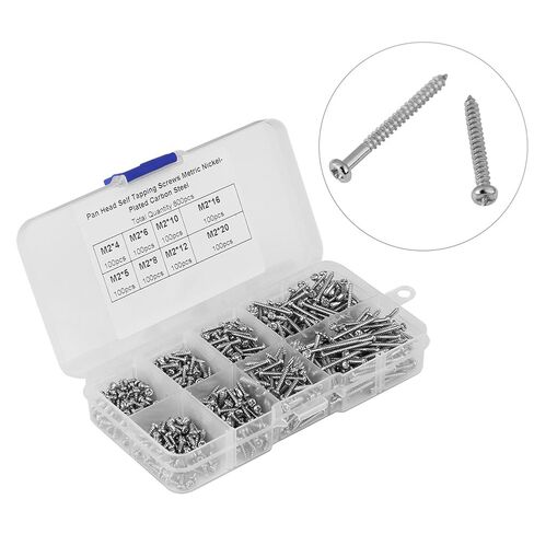 M2 Pan Head Self-Tapping Screws Set, Carbon Steel, 4mm to 20mm, 8 Sizes, Resealable Box, 60 Pieces in Saudi Arabia
