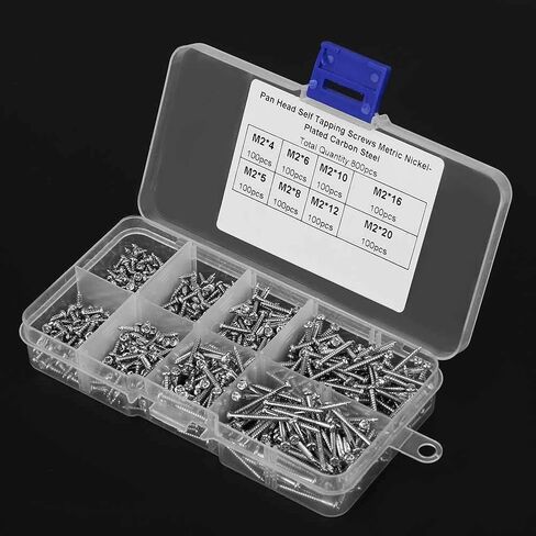 M2 Pan Head Self-Tapping Screws Set, Carbon Steel, 4mm to 20mm, 8 Sizes, Resealable Box, 60 Pieces in Saudi Arabia