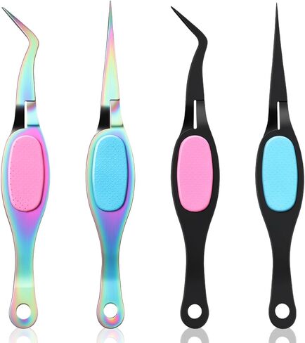 4 Pcs Reverse Tweezers Crafting Tweezers Precision Curved Tweezer Crossing Lock Curved Tweezer Stainless Steel Soft Grip Precision Reverse Grip Fine Tip Tools for DIY Craft, Jewelry, Beading in Saudi Arabia