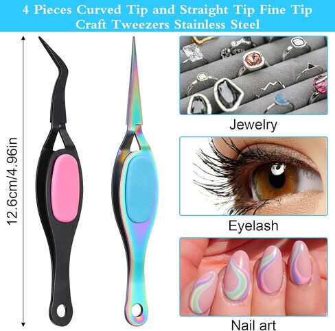 4 Pcs Reverse Tweezers Crafting Tweezers Precision Curved Tweezer Crossing Lock Curved Tweezer Stainless Steel Soft Grip Precision Reverse Grip Fine Tip Tools for DIY Craft, Jewelry, Beading in Saudi Arabia