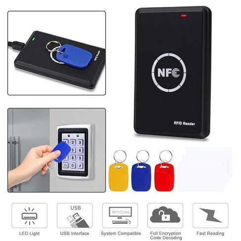كاتب قارئ RFID NFC، كاتب قارئ ذكي محمول باليد 125 كيلو هرتز 13.56 كيلو هرتز، ناسخة، استخدام نطاق مزدوج ICID، موجه ضوء LED وواجهة USB كاملة السرعة تحتوي على 5 بطاقات T5577 in Kuwait