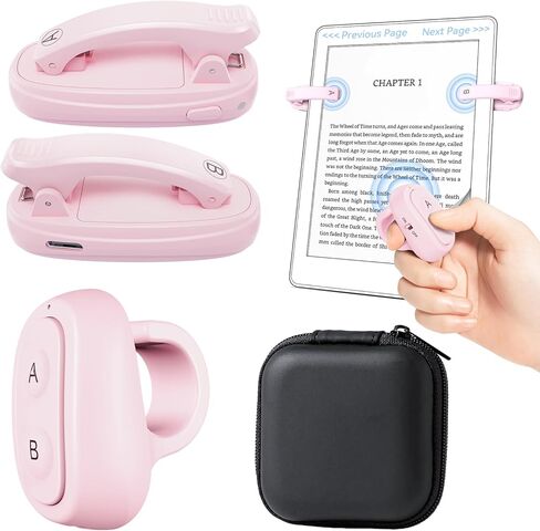 جهاز تحكم عن بعد لصفحة كيندل بحلقة الإصبع، جهاز نقر لاسلكي قابل لإعادة الشحن لجهاز كيندل بيبر وايت، والقارئ الإلكتروني والكاميرا، مثالي للقراءة بدون استخدام اليدين في أي مكان، والسرير، وقراءة جهاز المشي (وردي) in Kuwait