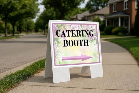 Catering Booth Spring Flowers Purple Lilac Up Arrows A-Frame Single Sided 23x23 in. sign in Kuwait