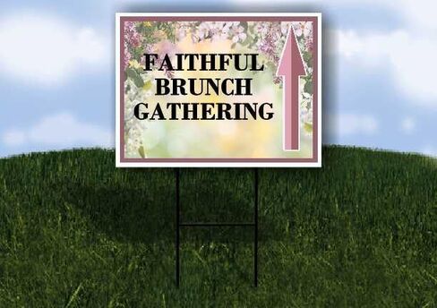 Faithful Brunch Gathering Spring Flowers Purple Lilac Up Arrows A-Frame Single Sided 23x23 in. sign in Kuwait