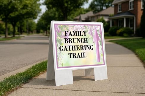 Family Brunch Gathering Trail Spring Flowers Purple Lilac Up Arrows A-Frame Single Sided 23x23 in. sign in Saudi Arabia