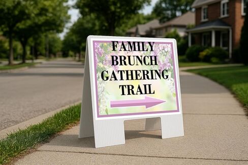 Family Brunch Gathering Trail Spring Flowers Purple Lilac Up Arrows A-Frame Single Sided 23x23 in. sign in Saudi Arabia
