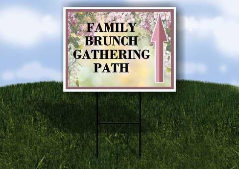 Family Brunch Gathering Path Spring Flowers Purple Lilac Up Arrows A-Frame Single Sided 23x23 in. sign in Kuwait