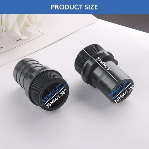 2 Pack 1-1/2" Barbed x NPT Male Connector – PVC Barbed Hose Fitting Adapter for Garden Hose, Swimming Pool Pump, Industrial Tubing & Portable Water Systems, Black Plastic Pipe Fitting in Saudi Arabia