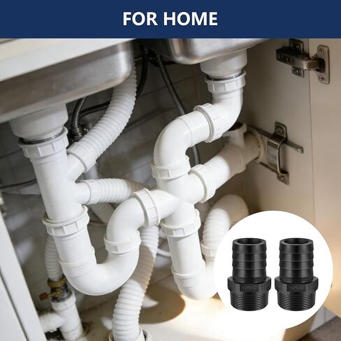 2 Pack 1-1/2" Barbed x NPT Male Connector – PVC Barbed Hose Fitting Adapter for Garden Hose, Swimming Pool Pump, Industrial Tubing & Portable Water Systems, Black Plastic Pipe Fitting in Saudi Arabia