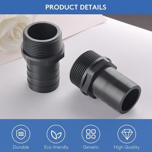 2 Pack 1-1/2" Barbed x NPT Male Connector – PVC Barbed Hose Fitting Adapter for Garden Hose, Swimming Pool Pump, Industrial Tubing & Portable Water Systems, Black Plastic Pipe Fitting in Saudi Arabia