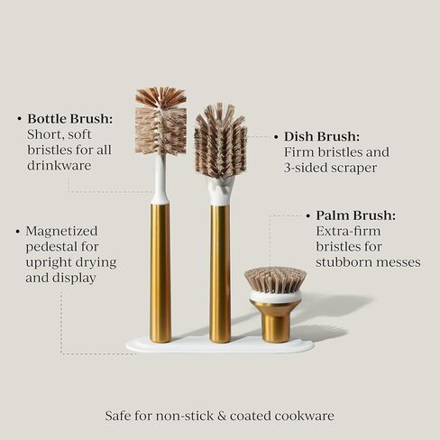 Curio Home Goods Ionic Brush Set, Magnetized to Stand Upright, Stainless Steel with Replaceable Heads, Brass/Gold in Saudi Arabia
