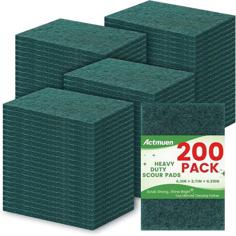 200 Pack Green Scrubbing Pads, Heavy Duty Scouring Pads,Dish Scrubber Reusable for Cleaning, Multipurpose Scrub Pads for Household Kitchen Dishes Pots Pans & Metal Grill- 4.3 x 2.75 x 0.3 Inches in Kuwait