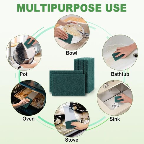 200 Pack Green Scrubbing Pads, Heavy Duty Scouring Pads,Dish Scrubber Reusable for Cleaning, Multipurpose Scrub Pads for Household Kitchen Dishes Pots Pans & Metal Grill- 4.3 x 2.75 x 0.3 Inches in Kuwait