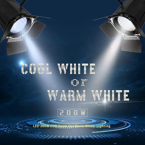 SHEHDS LED Par Lights COB 200W Linear Zoom Spotlights Wash Lights with Barn Door Warm White(3000k) & Cool White(5700k) Stage Light DMX512 Sound Activated DJ Light for Church Wedding Theater-1 Pack in Kuwait