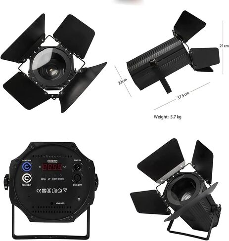 SHEHDS LED Par Lights COB 200W Linear Zoom Spotlights Wash Lights with Barn Door Warm White(3000k) & Cool White(5700k) Stage Light DMX512 Sound Activated DJ Light for Church Wedding Theater-1 Pack in Kuwait