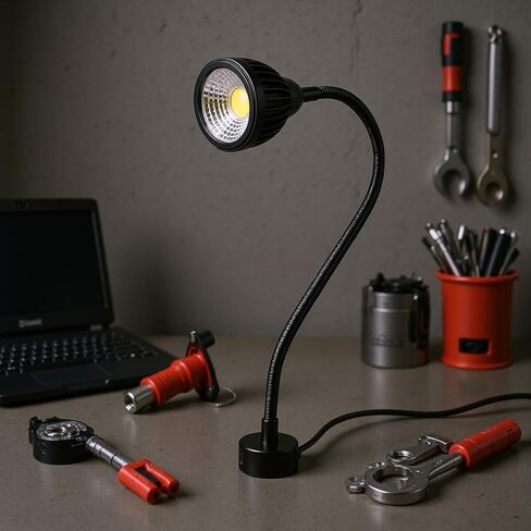 Eujgoov 1000lm 7W LED ضوء العمل مع قاعدة مغناطيسية، معقوفة مرنة، 6000K، مخرطة CNC، إصلاح السيارات، الإضاءة الصناعية، ورشة العمل، المتجر، القراءة (قابس الولايات المتحدة) in Saudi Arabia