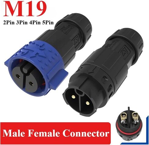 M19 Self-Locking Cable Connector Outdoor 20A Male Female Docking Power Connectors IP68 2 3 4 5 7 8 Pin Waterproof Aviation Plug(Screw Locking Wire T,2P) in Saudi Arabia