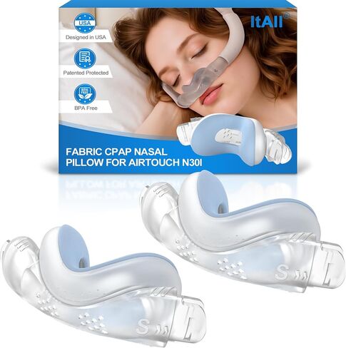 2PCs Replacement CPAP Fabric Nasal Pillow Mask Cushion (M) for Airfit N30I & Airtouch N30I, Improved QuietAir N30i - Effictive Moisture-Wicking & Redness-Reducing, ItAll Supplies Accessories in Kuwait