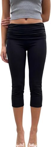 Fold Over Capri Yoga Pants for Women Low Rise Knee Length Stretch Leggings Summer Cute Going Out Crop Pants Streetwear in Kuwait