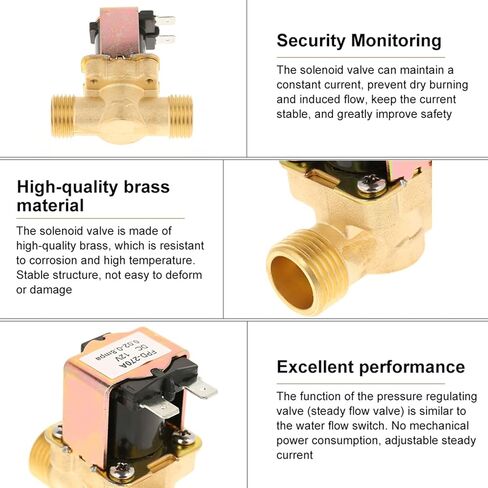 Estink 1/2 بوصة صمام الملف اللولبي الكهربائي النحاسي، 12 فولت تيار مستمر صمام التحكم في المياه مغلق عادة مع تنظيم الضغط ووظيفة ثابتة، لسخانات المياه ونوافير الشرب in Kuwait