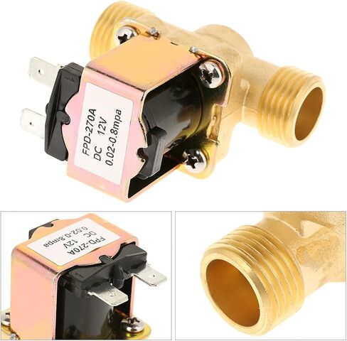 Estink 1/2 بوصة صمام الملف اللولبي الكهربائي النحاسي، 12 فولت تيار مستمر صمام التحكم في المياه مغلق عادة مع تنظيم الضغط ووظيفة ثابتة، لسخانات المياه ونوافير الشرب in Kuwait