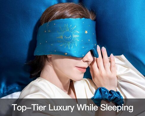 قناع نوم حريري فلور آند يانج، قناع نوم معتم قابل للتعديل للرجال والنساء، نسيج حرير التوت الناعم بنسبة 100%، غطاء عين مبرد معصوب العينين للنوم العميق أو التأمل (لونا) in Kuwait