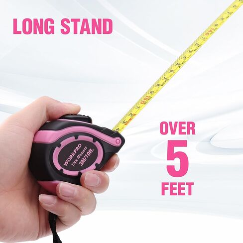 WORKPRO Tape Measure 10 FT, 3 Pack Easy Read Metric & Imperial Scale Measuring Tape, Auto-Lock Retractable Small Measurement Tape, Belt Clip, Rubber Protective Casing - Pink Ribbon in Saudi Arabia