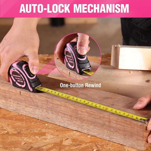 WORKPRO Tape Measure 10 FT, 3 Pack Easy Read Metric & Imperial Scale Measuring Tape, Auto-Lock Retractable Small Measurement Tape, Belt Clip, Rubber Protective Casing - Pink Ribbon in Saudi Arabia