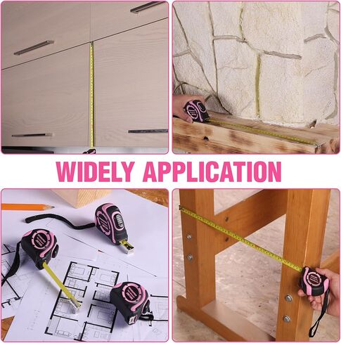 WORKPRO Tape Measure 10 FT, 3 Pack Easy Read Metric & Imperial Scale Measuring Tape, Auto-Lock Retractable Small Measurement Tape, Belt Clip, Rubber Protective Casing - Pink Ribbon in Saudi Arabia