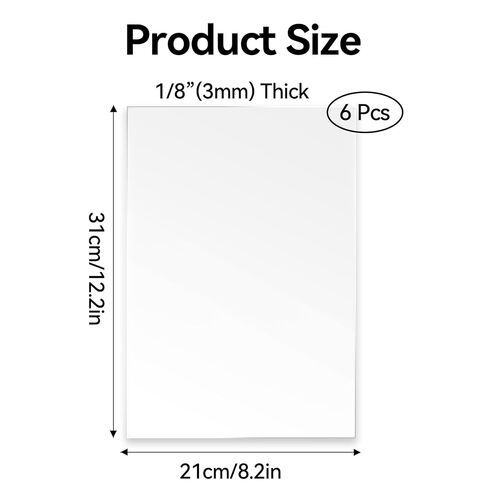 Klmnop 6 Pack 8" x 12" Clear Acrylic Plexiglass Sheets 1/8 inch(3mm) Thick, Use for Craft Projects, DIY Project, Signs, Display Cases, Picture Frames; Cut with Saw or Hand Tools(Clear) in Saudi Arabia