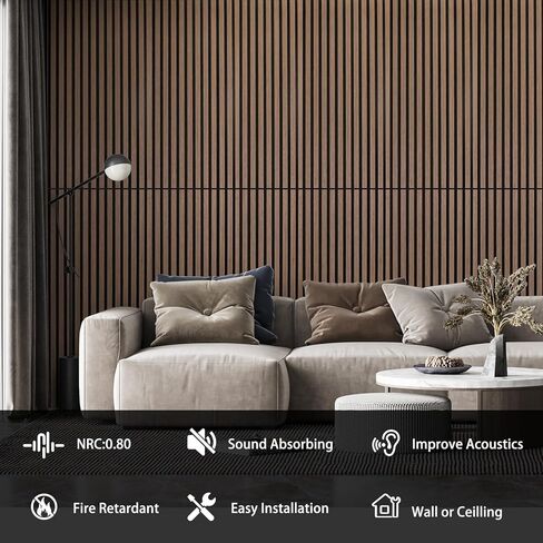 Yun-aeon الجوز 2 حزمة من الألواح الخشبية الصوتية مقاس 47.2 × 23.6 بوصة تصميم ثلاثي الأبعاد مخدد لامتصاص الصوت والجدار والسقف وتقليل الضوضاء والمسرح المنزلي والمكتب والديكور الحديث in Kuwait
