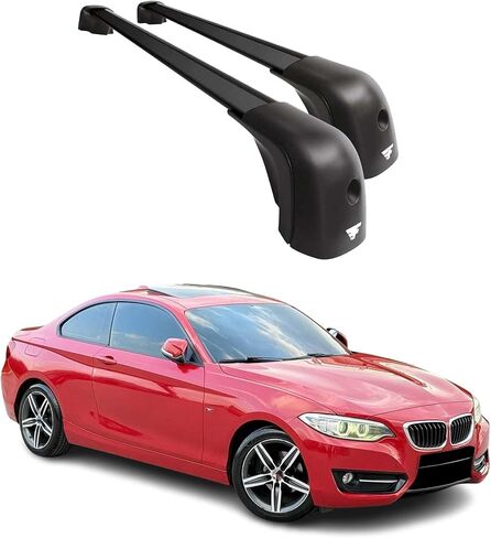 قضبان متقاطعة لرف السقف من OMAC لسيارة BMW 2 Series F22 كوبيه 2014-2021 شديدة التحمل قابلة للقفل بوزن 220 رطل من الألومنيوم الأسود قطعتان تناسب حاملات البضائع كاياك كانو دراجة على الجليد in Saudi Arabia