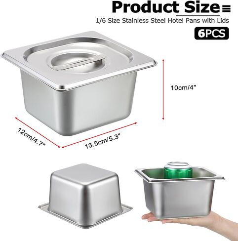 BSTKEY 6 عبوات مقاس 1/6 مقاس 4 بوصة مقلاة فندق عميقة مع أغطية، مقالي طاولة بخار من الفولاذ المقاوم للصدأ، مقلاة طعام معدنية قابلة للتكديس، مقالي طعام تجارية معدنية للمطبخ، مستلزمات حفلات البوفيه in Kuwait