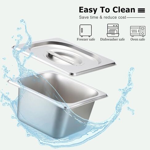 BSTKEY 6 عبوات مقاس 1/6 مقاس 4 بوصة مقلاة فندق عميقة مع أغطية، مقالي طاولة بخار من الفولاذ المقاوم للصدأ، مقلاة طعام معدنية قابلة للتكديس، مقالي طعام تجارية معدنية للمطبخ، مستلزمات حفلات البوفيه in Kuwait