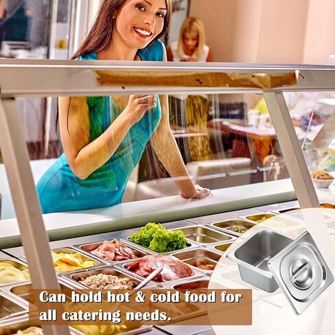 BSTKEY 6 عبوات مقاس 1/6 مقاس 4 بوصة مقلاة فندق عميقة مع أغطية، مقالي طاولة بخار من الفولاذ المقاوم للصدأ، مقلاة طعام معدنية قابلة للتكديس، مقالي طعام تجارية معدنية للمطبخ، مستلزمات حفلات البوفيه in Kuwait