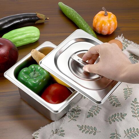 BSTKEY 6 عبوات مقاس 1/6 مقاس 4 بوصة مقلاة فندق عميقة مع أغطية، مقالي طاولة بخار من الفولاذ المقاوم للصدأ، مقلاة طعام معدنية قابلة للتكديس، مقالي طعام تجارية معدنية للمطبخ، مستلزمات حفلات البوفيه in Kuwait