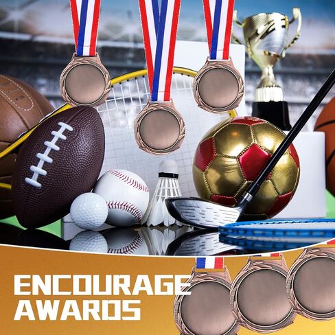 Sasylvia Blank Award Medals with Neck Ribbons Create Your Own Medals Kit Cheer Medals Winner Medals Participation Trophy Metal Gifts for Soccer Football Party Game (120 Pcs,Bronze,Wheat) in Saudi Arabia