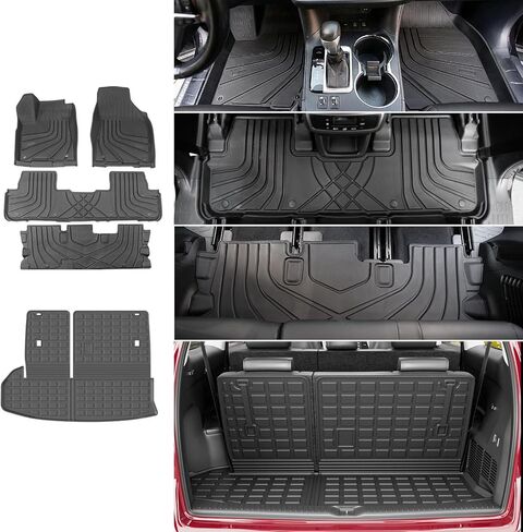 powoq Floor Mat Compatible with 7&8 Seat 2024 Toyota Grand Highlander Backrest Trunk Mat Cargo Liner Replacement for 2024 Toyota Grand Highlander Accessories (Cargo Mat with Backrest Mat+Floor Mat) in Kuwait