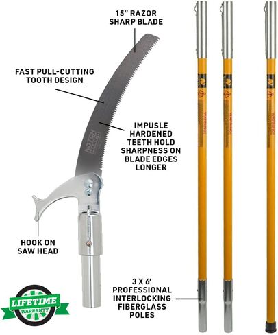 مجموعة المنشار القطبي مقاس 18 بوصة مع شفرة مزدوجة سميكة مقاومة للصدأ ومطلية بالكروم مقاس 15 بوصة مع أسنان مقواة بالنبض وسعة قطع 8 بوصة، 3 × 6 أقدام. أعمدة من الألياف الزجاجية الصفراء (40207) in Kuwait