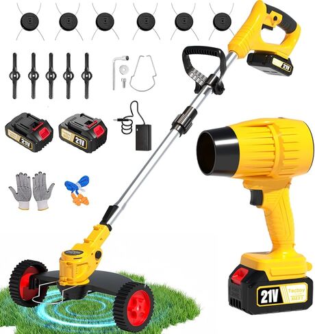 مجموعة كومبو منفاخ الأعشاب وأوراق الشجر اللاسلكية بقوة 20 فولت مع بطاريتين، أدوات تشذيب كهربائية مع 11 قطعة شفرات لبطارية ماكيتا، ماكينة تشذيب العشب، جزازة العشب، أداة تقطيع الفرشاة، أداة حديقة الفناء YellowC in Kuwait